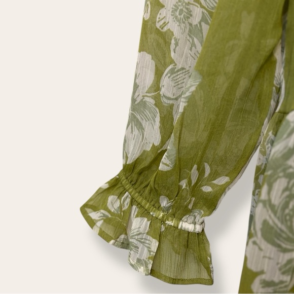 Patrons of Peace Green Floral Smocked Tiered Dress Size L - Picture 4 of 8